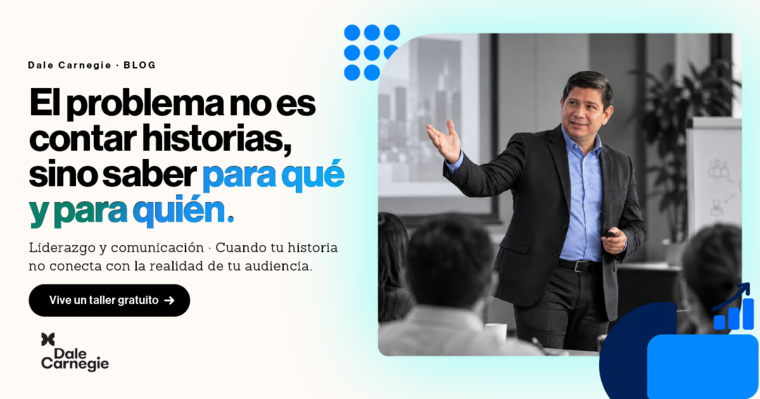 Líder presentando una idea sobre storytelling en liderazgo ante una audiencia